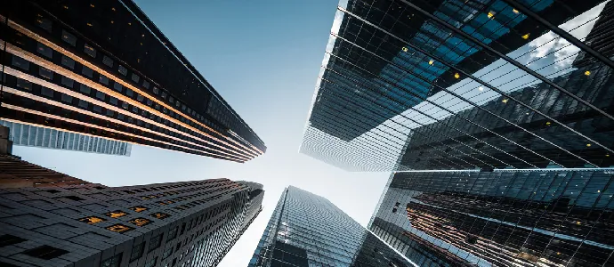 Upward view of skyscrapers